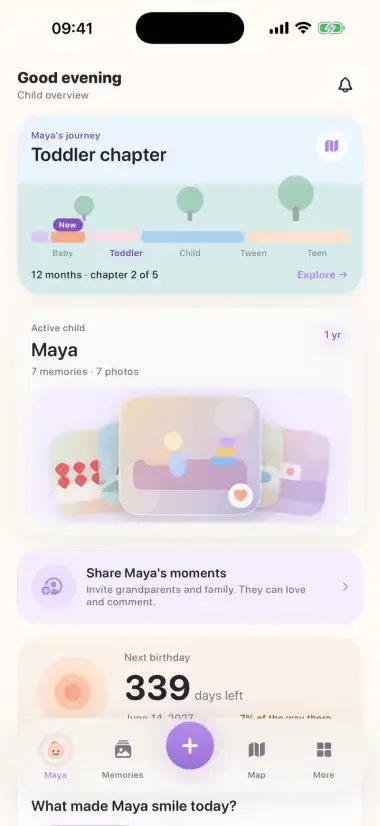 Kiddays app overview screen