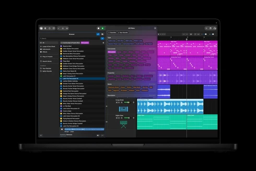 Official Apple preview of Logic Pro's redesigned Browser and sound collection
