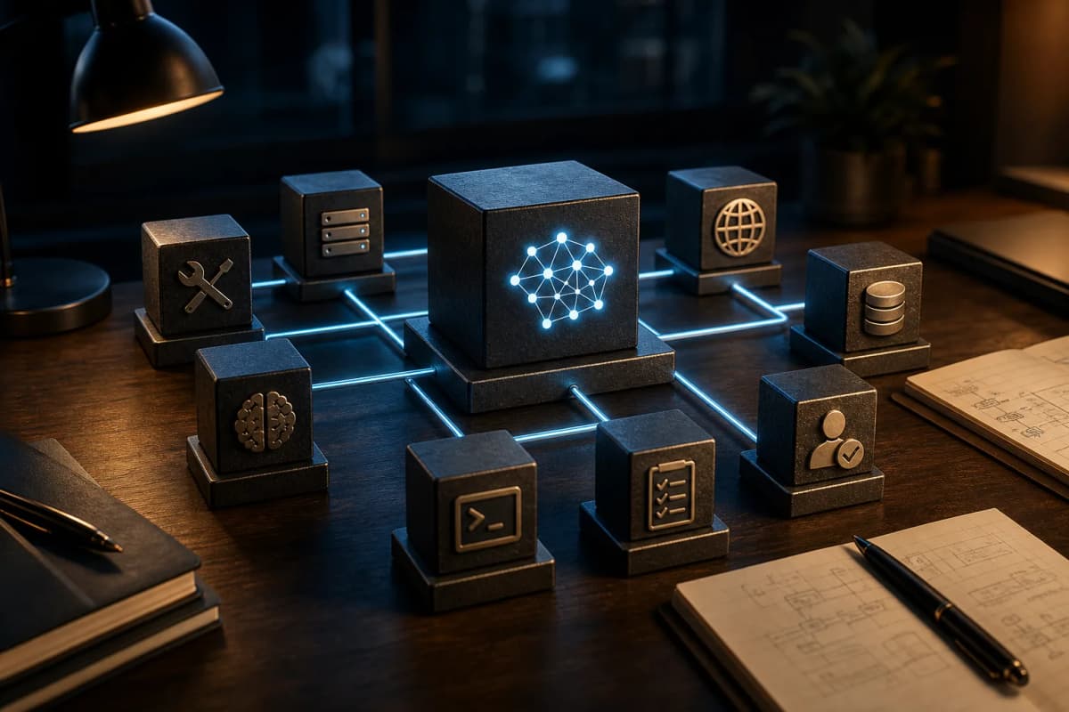 A modular agent stack with models, tools, memory, and verification